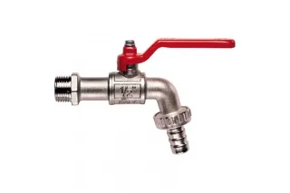 Шаровой кран латунный полнопроходной 1" НР со штуцером, ручка-рычаг, BVR-C, Danfoss 065B8202